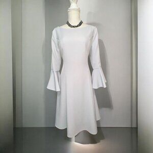 Misslook Dress Womens 8 Gray Silver Flounce Sleeve Knee length A-line Cocktail